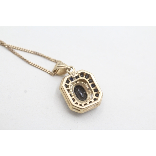 175 - 9ct gold diamond and sapphire pendant and chain (3.5g)