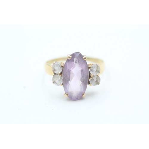 180 - 14ct gold amethyst & clear gemstone cocktail dress ring (3.5g) Size R 1/2