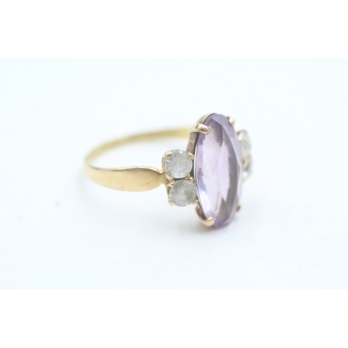 180 - 14ct gold amethyst & clear gemstone cocktail dress ring (3.5g) Size R 1/2