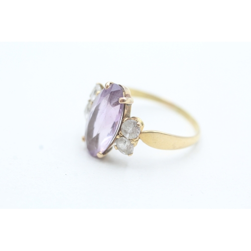 180 - 14ct gold amethyst & clear gemstone cocktail dress ring (3.5g) Size R 1/2