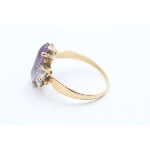 180 - 14ct gold amethyst & clear gemstone cocktail dress ring (3.5g) Size R 1/2