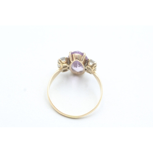 180 - 14ct gold amethyst & clear gemstone cocktail dress ring (3.5g) Size R 1/2