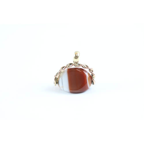 182 - 9ct gold vintage agate swivel fob (2.2g)