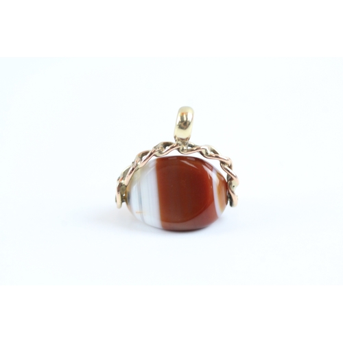 182 - 9ct gold vintage agate swivel fob (2.2g)