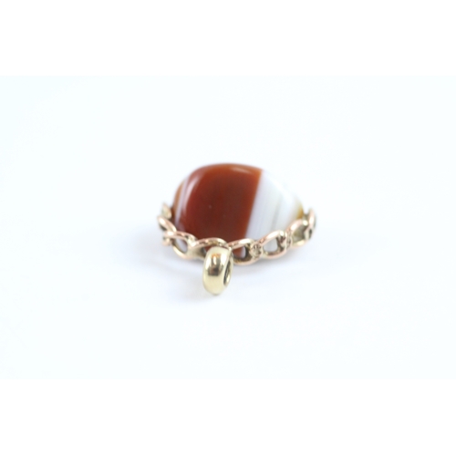 182 - 9ct gold vintage agate swivel fob (2.2g)