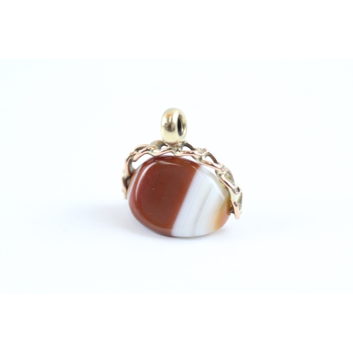 182 - 9ct gold vintage agate swivel fob (2.2g)