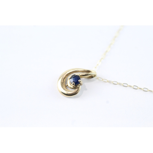 190 - 9ct gold sapphire pendant necklace (1.1g)