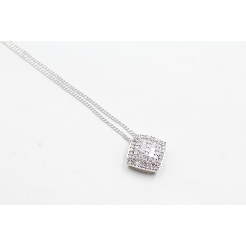 198 - 9ct white gold diamond square cluster pendant on chain (2.7g)