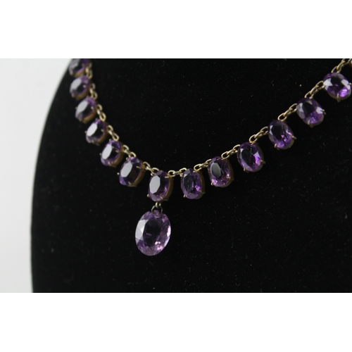 205 - Antique Amethyst Riviere Necklace w/ Lavalliere Pendant 27g