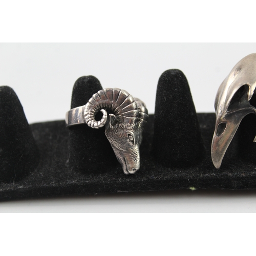 207 - Collection of Sterling Silver Rings inc. Spider, Rams Head, Bird Skull x 3 51g