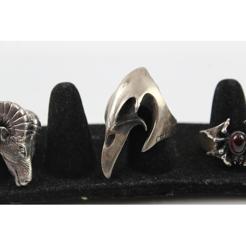 207 - Collection of Sterling Silver Rings inc. Spider, Rams Head, Bird Skull x 3 51g