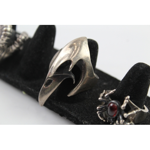 207 - Collection of Sterling Silver Rings inc. Spider, Rams Head, Bird Skull x 3 51g