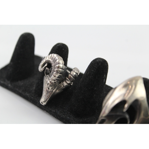 207 - Collection of Sterling Silver Rings inc. Spider, Rams Head, Bird Skull x 3 51g