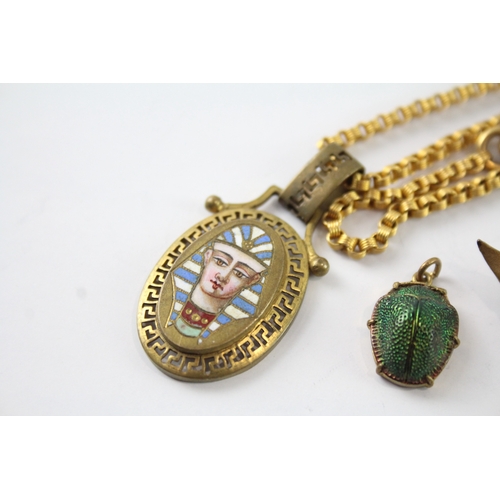 219 - Collection of Antique Egyptian Revival Jewellery inc. Scarab, Enamel x 3 19g