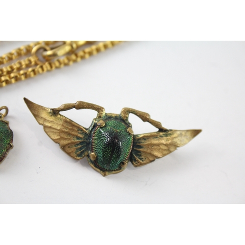 219 - Collection of Antique Egyptian Revival Jewellery inc. Scarab, Enamel x 3 19g