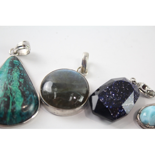 222 - Collection of Sterling Silver Gemstone Pendants inc. Chrysocolla x 5 44g