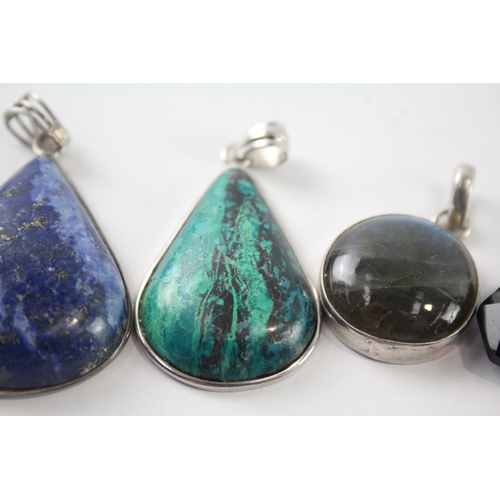 222 - Collection of Sterling Silver Gemstone Pendants inc. Chrysocolla x 5 44g