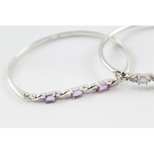 227 - Collection of Sterling Silver Gemstone Bangles inc. Diamond, Amethyst x 3 32g