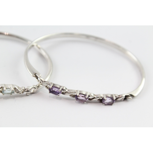 227 - Collection of Sterling Silver Gemstone Bangles inc. Diamond, Amethyst x 3 32g