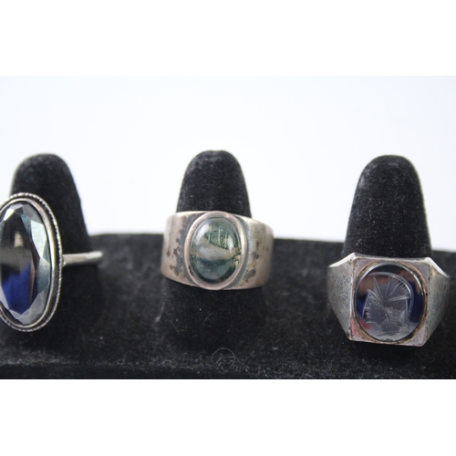 232 - Collection of Sterling Silver Gemstone Rings inc. Tigers Eye, Moss Agate x 5 24g