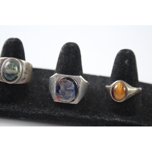 232 - Collection of Sterling Silver Gemstone Rings inc. Tigers Eye, Moss Agate x 5 24g