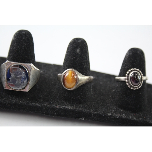 232 - Collection of Sterling Silver Gemstone Rings inc. Tigers Eye, Moss Agate x 5 24g