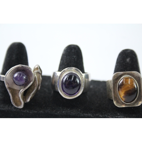 236 - Collection of Sterling Silver Mid Century Modernist Rings inc. Gemstone x 4 39g