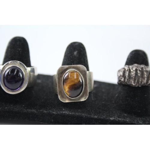 236 - Collection of Sterling Silver Mid Century Modernist Rings inc. Gemstone x 4 39g