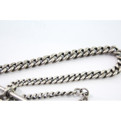 242 - Edwardian Sterling Silver Watch Chain w/ Fobs 53g