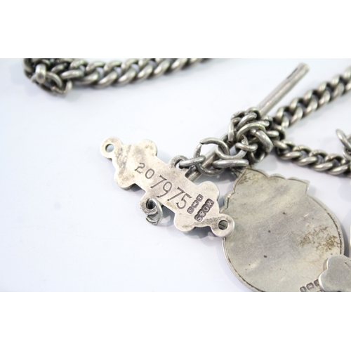 242 - Edwardian Sterling Silver Watch Chain w/ Fobs 53g