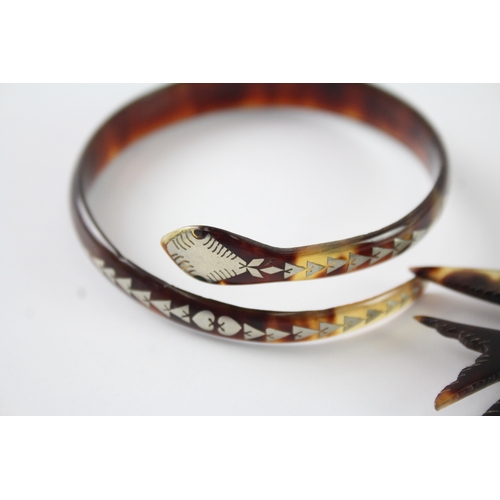 243 - Collection of Antique Tortoiseshell Jewellery inc. Snake, Bird x 2 9g