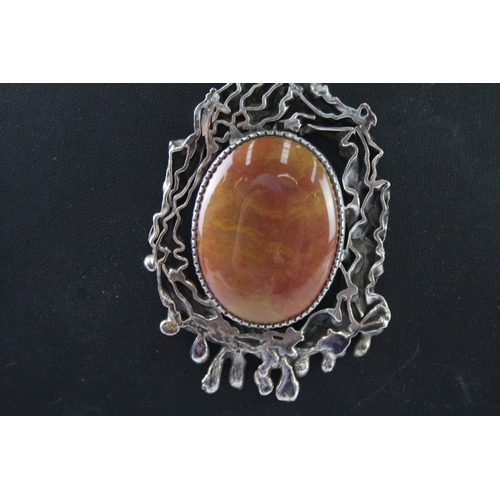 247 - 830 Silver Icelandic Mid Century Pendant Necklace w/ Jasper 69g