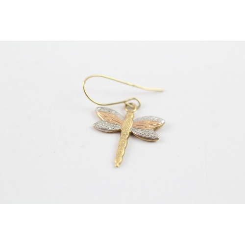 26 - 9ct gold dragonfly drop earrings (0.5g)