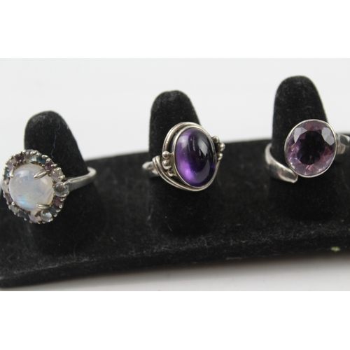 263 - Collection of Sterling Silver Gemstone Rings inc. Moonstone, Amethyst x 5 34g