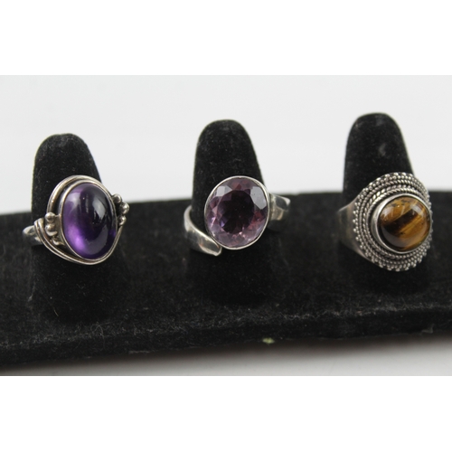 263 - Collection of Sterling Silver Gemstone Rings inc. Moonstone, Amethyst x 5 34g