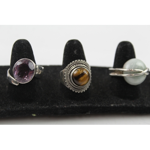 263 - Collection of Sterling Silver Gemstone Rings inc. Moonstone, Amethyst x 5 34g