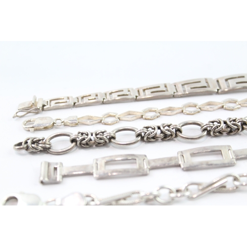 266 - Collection of Sterling Silver Bracelets inc. Byzantine, Greek Key x 6 78g