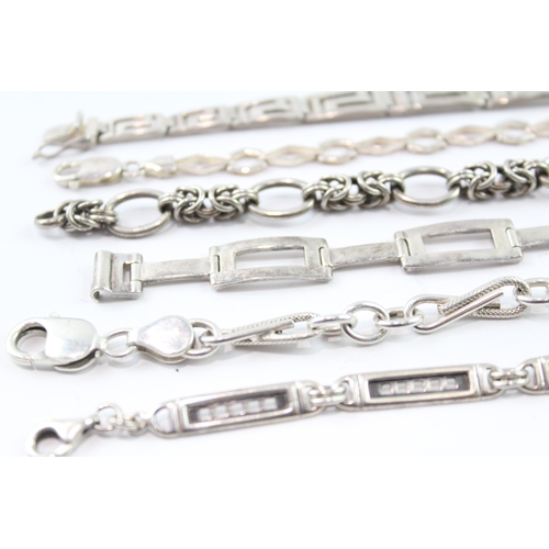 266 - Collection of Sterling Silver Bracelets inc. Byzantine, Greek Key x 6 78g