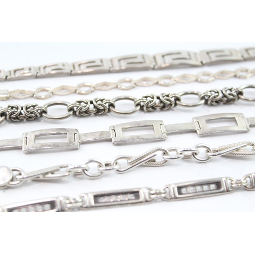 266 - Collection of Sterling Silver Bracelets inc. Byzantine, Greek Key x 6 78g