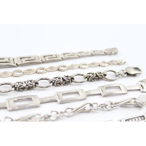 266 - Collection of Sterling Silver Bracelets inc. Byzantine, Greek Key x 6 78g