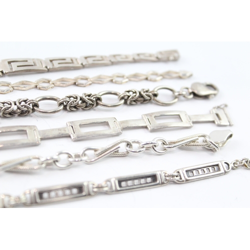 266 - Collection of Sterling Silver Bracelets inc. Byzantine, Greek Key x 6 78g