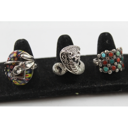 270 - Collection of Sterling Silver Rings inc. Gemstone, Snake, Millefiore x 5 56g