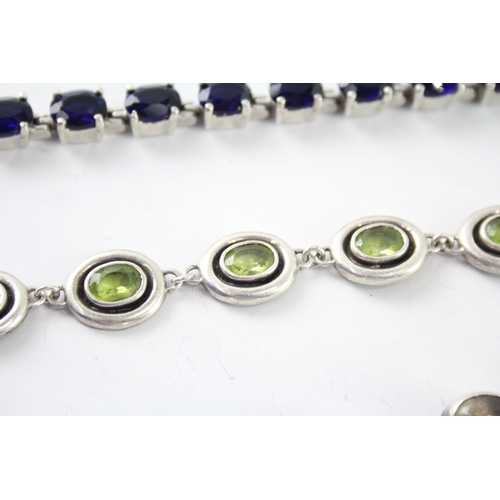 280 - Collection of Sterling Silver Gemstone Bracelets inc. Peridot, Moonstone x 3 58g