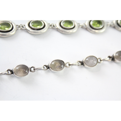 280 - Collection of Sterling Silver Gemstone Bracelets inc. Peridot, Moonstone x 3 58g