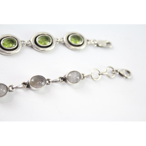 280 - Collection of Sterling Silver Gemstone Bracelets inc. Peridot, Moonstone x 3 58g