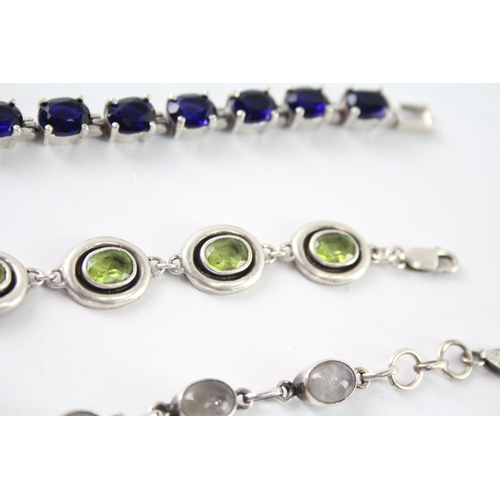 280 - Collection of Sterling Silver Gemstone Bracelets inc. Peridot, Moonstone x 3 58g