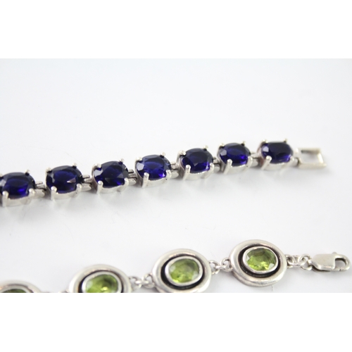 280 - Collection of Sterling Silver Gemstone Bracelets inc. Peridot, Moonstone x 3 58g