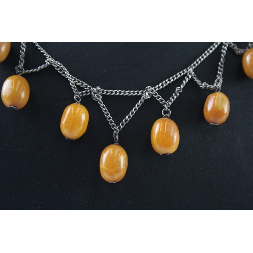 281 - Sterling Silver Amber Waterfall Necklace 16g