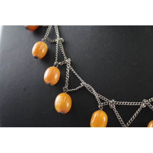 281 - Sterling Silver Amber Waterfall Necklace 16g