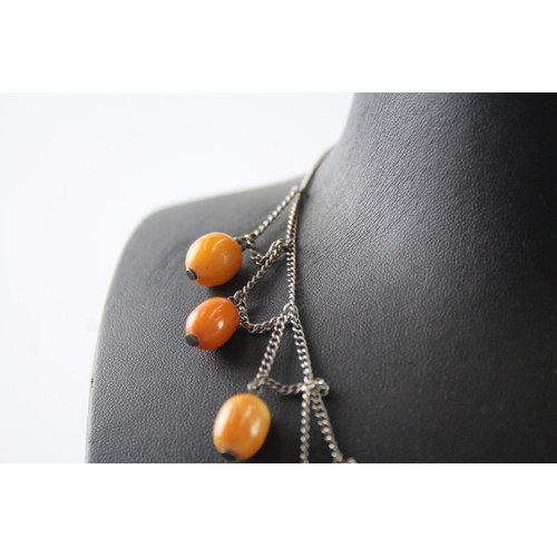 281 - Sterling Silver Amber Waterfall Necklace 16g